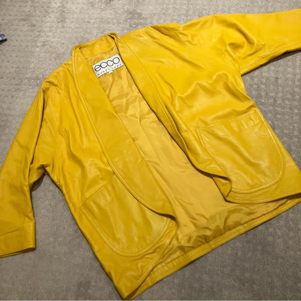 Ecco Nancy Lord Vibrant Yellow Leather Jacket / open blazer. Oversized. EUC!